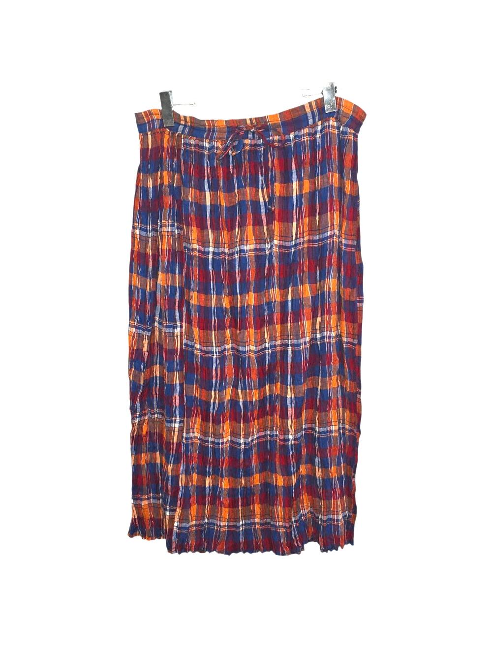 Vintage 90's In Style Broom Maxi Skirt Madras Plaid Wrinkle Crinkle Cotton OS